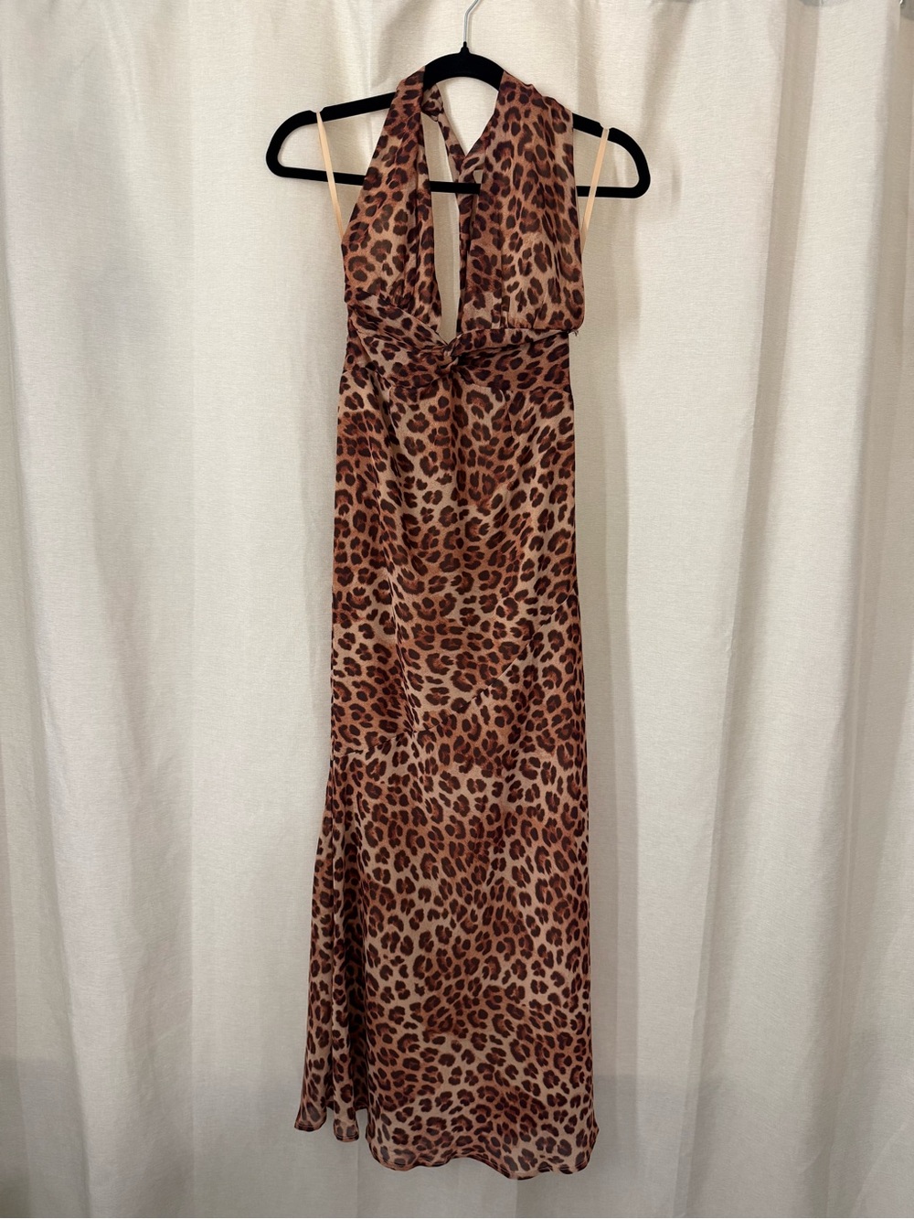 Runaway The Label Tenaya Leopard Print Halter Maxi Dress
